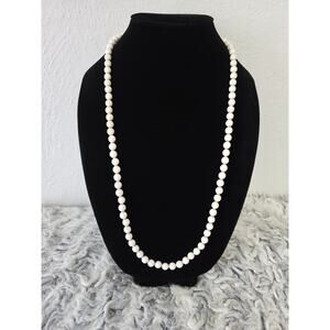 Vintage Napier Signed Necklace White & Gold Tone Long Beaded Classic Retro Glam